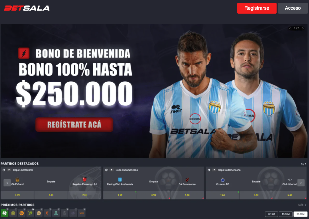 Página de apuestas con promoción del 100% en Betsala