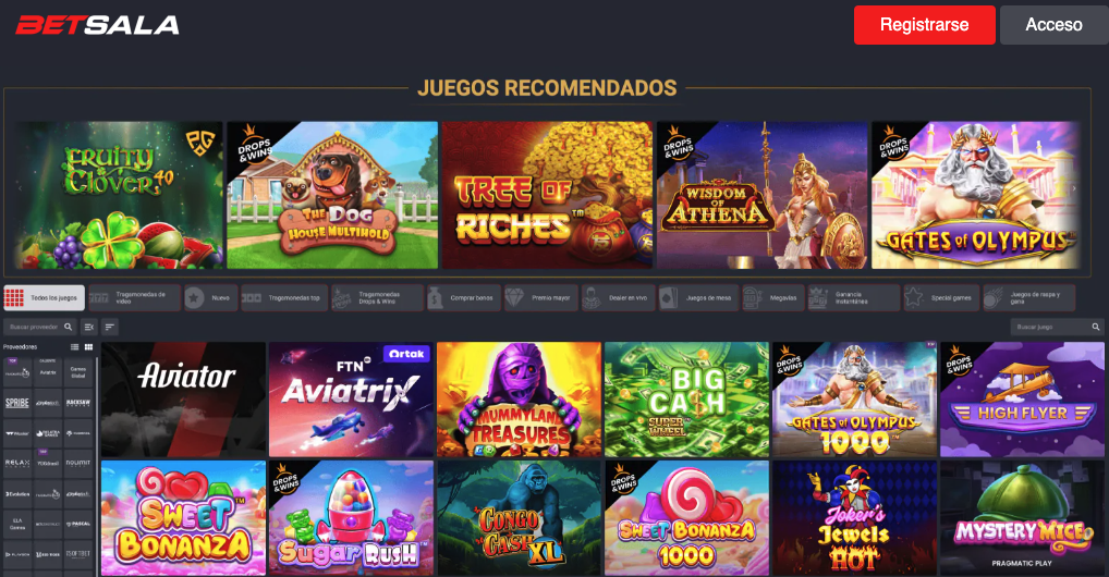 Recomendaciones de juegos por el casino Betsala